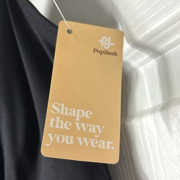 NWT Black Popilush Sleeveless Shaping Midi Dress built-in Bra Shapewear Snatched - Picture 7 of 14